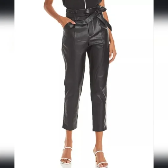 NWT Lucy Paris Faux Leather Paperbag-Waist Pants in Black - Picture 1 of 13